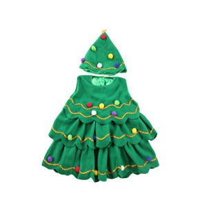 Christmas Costume for Baby Girl 4-13years old Christmas Tree Costume for Kids Girl Dress Outfit Christmas Cosplay Performance Costume Party Clothes Hat and Dress Green Tree XMas Costume