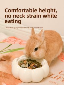 Umi Large Capacity Ceramic Rabbit Food Bowl Ins Style Flower Shaped Rabbit Feeder Durable Pet Dish Resistant to Cutting