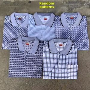 Summer Lapels T-shirt Real Pocket Casual Dad Wear Tops Middle-Aged and Elderly Mens Clothing Stripes Short Sleeve T-shirt