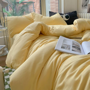 INS Pure Color Washed Cotton Four-Piece Set Minimalist Gray Boy Quilt Cover Bedspread Single Dormitory Bed Three-Piece Set 4