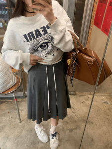 SieYiu Color Block Drawstring Pleated Midi Skirt Womens A-Line Mini Skirt High Waist Slimming New 2025 Korean Style