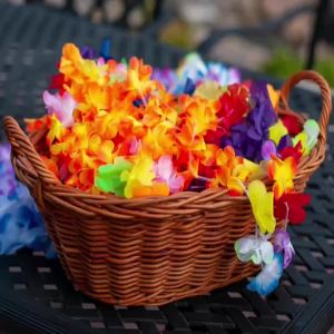 12PCS/Bag Hawaiian Leis Luau Party Flower Necklace Colorful Tropical Bulk Summer Beach Holiday Pool Birthday Party Decor