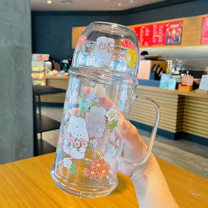 New Cartoon Rabbit Glass Cup 1000ml Large Capacity High Temperature Resistant Water Bottle for Office Dormitory Drinking