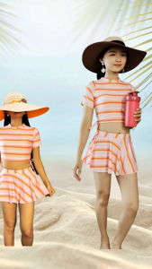 Bộ Đồ Bơi Nữ Kín Đáo Nữ Tính Gồm Áo Crop-Top Quần Váy Hoạ Tiết Hoa Chất Liệu Thun Co Giãn 4 Chiều Cho Bạn Nữ Cân Nặng Dưới 52kg