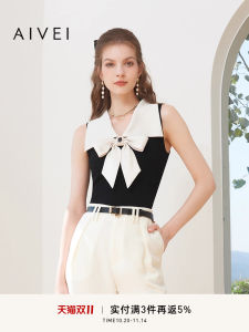 Aivei Summer Design Knitted Vest Elegantly Stylish Ladylike Style No Sleeve Butterfly Knot Regular Fit Polyester Fiber