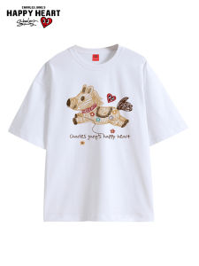 CHARLES JANGS HAPPY HEART | Horse Print Pure Cotton Loose Round Neck T-shirt