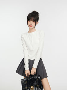 American Style Long Sleeve T-Shirt Womens Slim Fit Short Inner Shirt Pure Cotton Base Layer Top Shoulder Width Regular