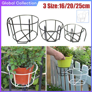 Iron Hanging Flower Rack Balcony Wrought Iron Hanging Flower Stand Garden Hanging Plant Iron Racks Balcony Round Flower Pot Rack Railing Fence