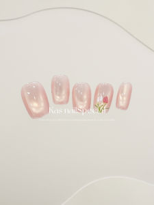 ปลายเล็บปลอมทรงทิวลิปสีชมพูสั้น คุณภาพสูง ทำมือ สีขาว ชิ้น ใช้งานง่าย สวมใส่สบาย นำกลับมาใช้ใหม่ได้ เรียบหรู เครื่องมือเสริมความงาม