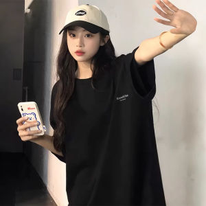 SHUQINGLAI | Black Short Sleeve Casual T Shirt 100% Cotton Loose