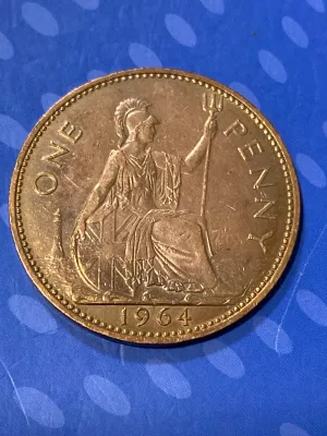 1964 UK Queen Elizabeth One Penny coin