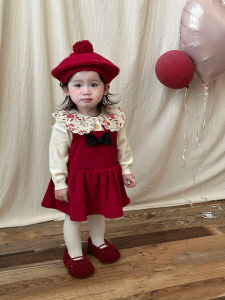 Korean Style Knitted Baby Girl Outfit Autumn Winter Celebration New Year Clothes Cotton Polyester Long Sleeve Onesie Dress