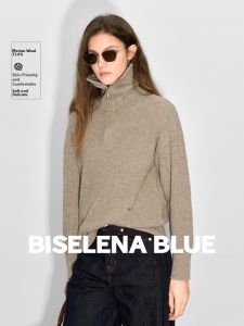 BEIQIANI | Simple Half-Zip High-Neck Knit Top