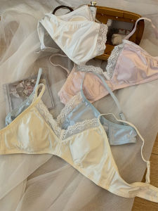 Xin Help Bra Lace Rabbit Ear Triangle Cup Girl Size Underwear Female Plaid Push up and Anti-Sagging Beauty Back Bra