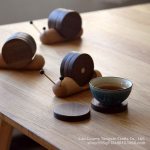 Creative Cartoon Snail Pressure Relief Walnut Wood Coaster