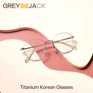 Grey Jack Frame Kacamata Bahan Titanium Model Oval Ringan Fashion Trendy Pria & Wanita  Bisnis Style Simple Ringan Bisa Minus Antiradiasi Bluecromic 98540