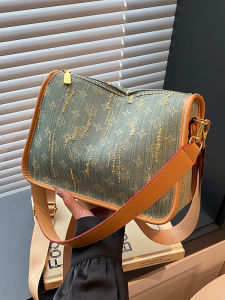 Elegant Denim Shoulder Crossbody Bag Womens Large Capacity Underarm Single Strap Fashionable Casual Handbag with Inner Pocket