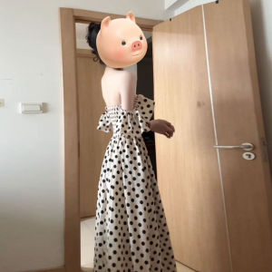 French Gentle Style One-Shoulder Waist-Cinched Floral Dress Slim Fit Short Sleeve V-Neck Dress for Women City Commute Date