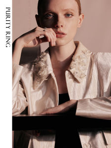 Elegant Velvet Fashion Outerwear with Pearl Embellishment by Purify Ring Original Design Loose Fit Short Autumn Jacket