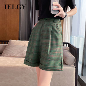 IELGY Green Plaid Shorts Womens Summer New Korean-style Slim High Waist A- shaped Pants Fashion Casual Pants