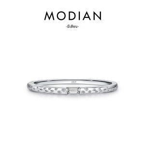 Modian S925 แหวนเงินแท้ฟอยล์ทองและเงิน พื้นผิว ดีไซน์ ผู้หญิง ทันสมัย แหวนฝังเพชรเส้นไม่สม่ําเสมอ