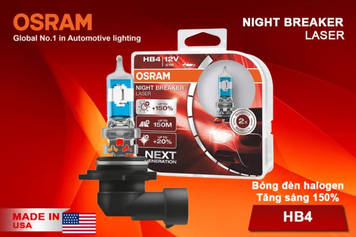 Combo 2 Bóng Đèn Halogen Tăng Sáng 150% OSRAM Night Breaker Laser HB3 ...