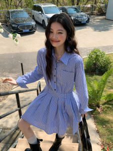 Blue Stripe Long Sleeve Fitted Dress