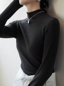 White Half Turtleneck Dralon Bottoming Shirt Womens Autumn and Winter plus Velvet Warm Clothing Womens Solid Color Inner Wear Loose Long Sleeve Top