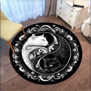 VIKAMA Âm Dương Đen Trắng Mèo Tròn Thảm Trải Sàn Chống Trơn Trượt Polyester Chống Thấm Nước Thảm Phòng Khách Phòng Ngủ Phòng Game Trang Trí Nhà