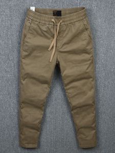 Mens Workwear Cotton Work Pants Loose Fit Spring Autumn Elastic Waist Dirt Resistant Construction Site Casual Trousers