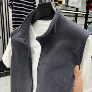 Mens Autumn Winter Fleece Lined Vest Outdoor Sports Vest Sleeveless Fleece Jacket Regular Fit Zipper Closure Solid Color