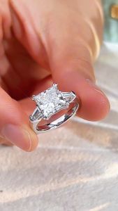 MessiJewelry Customized Jewelry Princess Square Cut Lab Grown Diamond 3CT D VS1 18K White Gold Ring MSR-1727