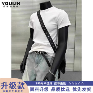 เสื้อยืดคอกลมแขนสั้นผ้าฝ้ายแท้สำหรับผู้ชาย ทรงหลวม ลำลอง ใส่ได้ทุกวัน สีดำ ฤดูร้อน คอกลม เสื้อชั้นใน Cleanfit แขนสั้น