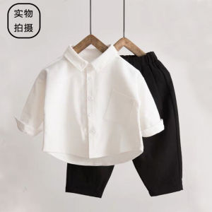 เสื้อเชิ้ตแขนยาวผ้าฝ้ายสำหรับเด็กชาย ฤดูใบไม้ผลิและฤดูใบไม้ร่วง เสื้อเชิ้ตพื้นฐานสำหรับเด็ก ทรงหลวม สไตล์ลำลอง คอกลม สีพื้น