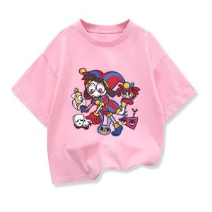 Bandai | The Amazing Digital Circus Graphic Girls T-shirt 100%Cotton Anime Loose Short Sleeve Tshirt Casual Tees Children Summer Clothes