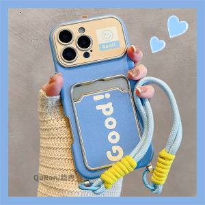 Couples Full Cover Phone Case with Large View Window Smile English Card Bag Simple Design with Lanyard for Apple 16 iPhone 15 pro Max 14