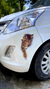 Decal trang trí ngoại thất ô tô hình mèo nổi 3D