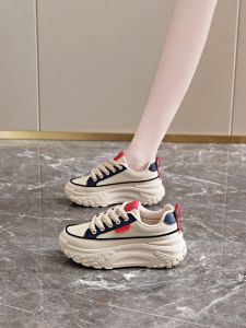 Womens Dad Shoes Soft Bottom Sports Casual Thick Heel Small Foot Appearance Cross Buckle Leisure round Toe Rubber Outsole