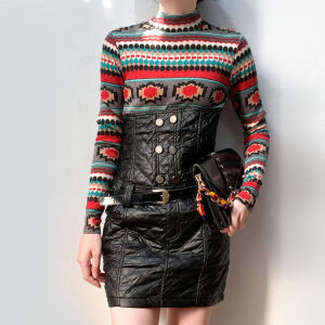 ชุดเดรสยาวแขนยาวสไตล์ฮ่องกงย้อนยุค ชุดกระโปรงสั้นผ้าถัก ชุดเดรสฤดูใบไม้ร่วง/ฤดูหนาว ชุดเดรสผู้หญิง ชุดเดรสยาวปานกลาง