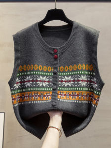 JIANDIYA | Round Neck Open Front Loose Knit Vest for Layering