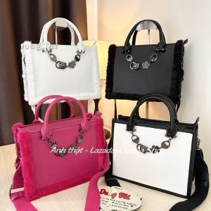 [FULLBOX] Túi nữ quai cầm đôi + đeo chéo size 24 kèm móc xích và phối lông thêm xinh CK2-30781944 full màu