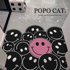 Cute Smiling Face Door Mat Entrance Hallway Anti-Slip Floor Rug Black Indoor Door Mat Dirty Proof Carpet Can Be Trimmed