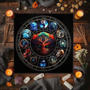 VIKAMA Star Moon Rose Tarot Khăn Trải Bàn Bói Toán Huyền Bí Vải Bàn Thờ Chống Thấm Nước Chống Dầu Cho Tâm Linh Pagan Wiccan Trang Trí Phòng