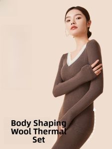 Miiow | Warmth Cat Lady V-neck Autumn Clothes Set Woolen Womens Seamless Base Layer Long Pants Long Sleeve Thermal Underwear