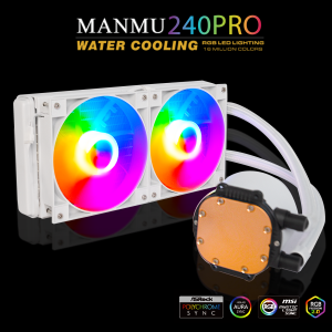 MANMU White Liquid CPU Cooler 240 Addressable RGB & PWM Pump & Fans TDP AIO Water Cooler W/Controller