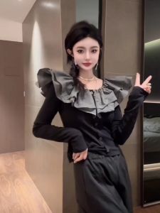 Áo Thun Dài Tay Thời Trang Phong Cách Hàn Quốc Dành Cho Nữ Mùa Thu 2025 Áo Thun Dài Tay Ôm Vừa Vặn Họa Tiết Xếp Ly Thời Trang