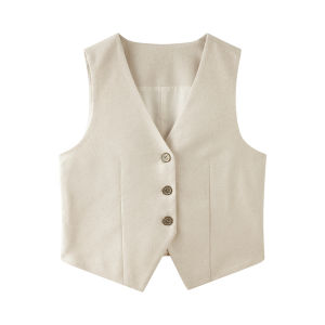 Áo Vest Vải Lanh TMH STUDIO 40% Phong Cách Pháp Cổ Điển Dáng Rộng Chất Liệu Lanh Vải Nhung Dáng Chữ A Cổ Chữ V Mùa Hè 2025