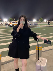 Áo Khoác Vest Nữ Dáng Rộng Màu Đen Phong Cách Hàn Quốc Thường Ngày Mùa Xuân Thu Dài Tay Cổ Vest Polyester Polyester