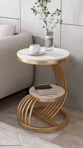 Kệ bàn góc Sofa phòng khách 2 mặt đá tròn chân kim loại 5 nan BG-28 sang trọng hiện đại