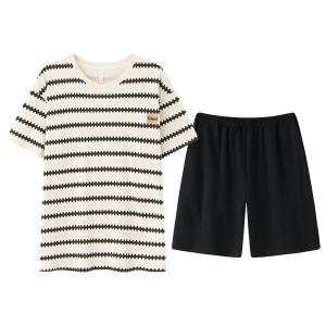 Bộ đồ ngủ nữ MiiOW vải cotton tay ngắn sọc thoáng khí